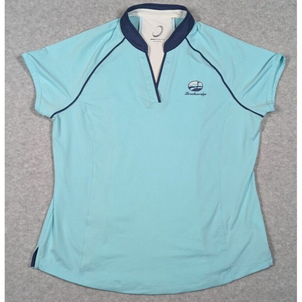Zero Restriction Women Top‎ Large Blade Collar Vneck Performance Club Logo